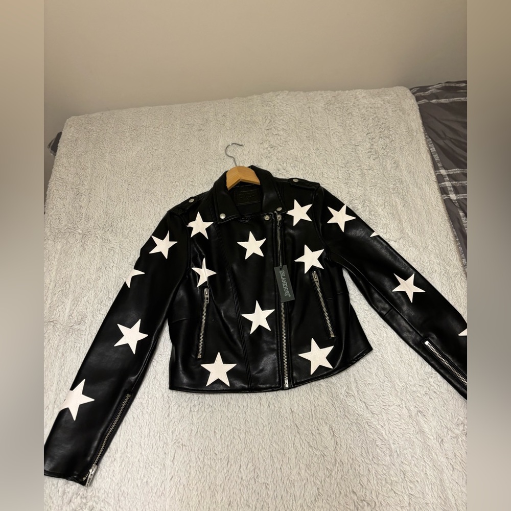 Blanknyc vegan faux leather jacket star moto biker size Medium